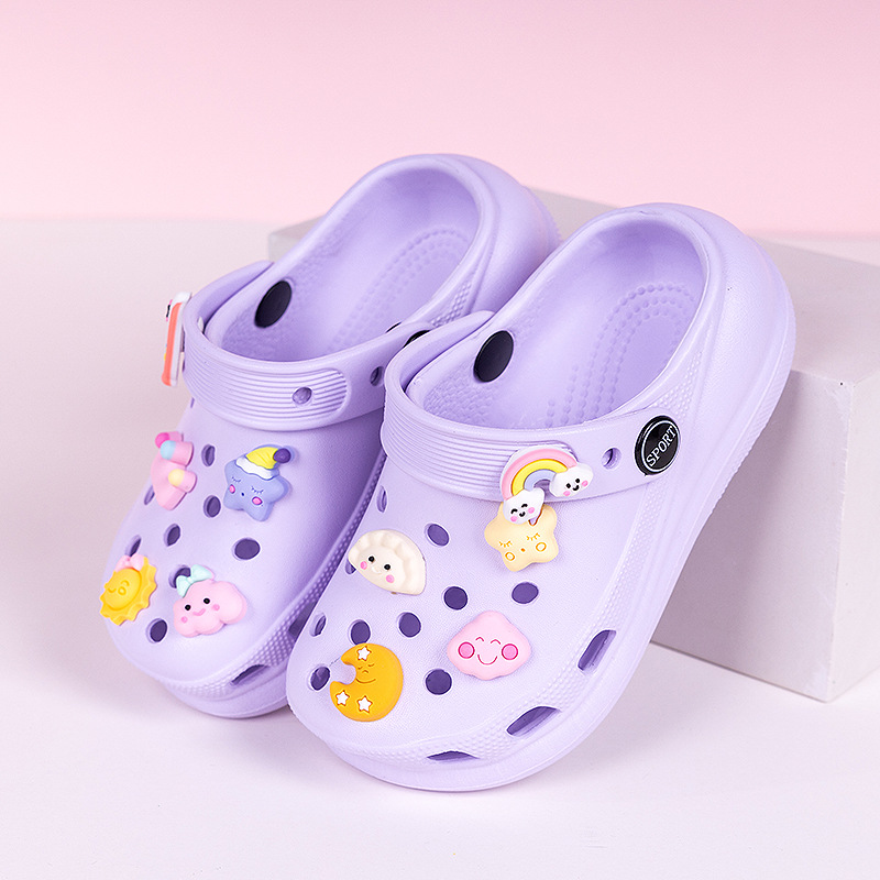 New Croc Shoes for Children and Girls, Non-Slip and Wear-Resistant Sandals for Outerwear, Beach Baotou Soft Sole Eva Slippers for Middle and Large Children