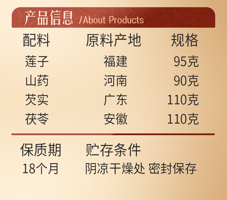 Four Gods Soup Herbal Blend Lotus Seed Euryale Yam Poria Soup Pack 405g key features