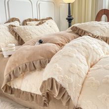 冬季加厚韩版牛奶绒四件套双面法兰绒加绒保暖塔芙绒床上用品抖音