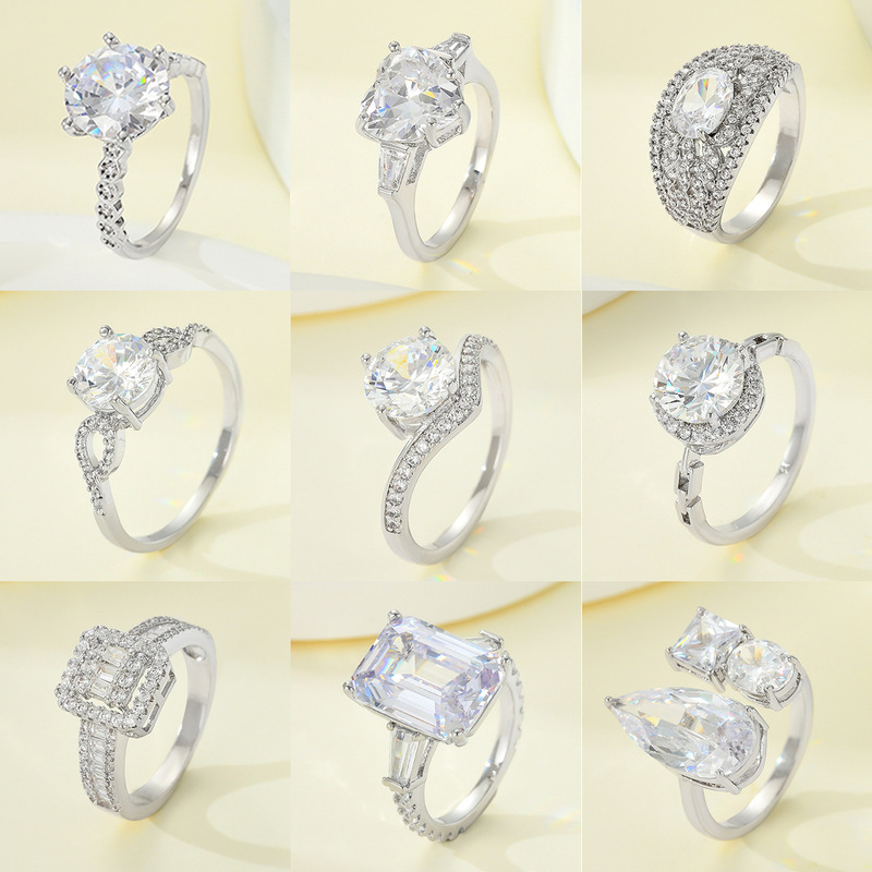 European and American fashion cross-border geometric ring female niche high-grade light luxury design personality zircon ring TikTok same style