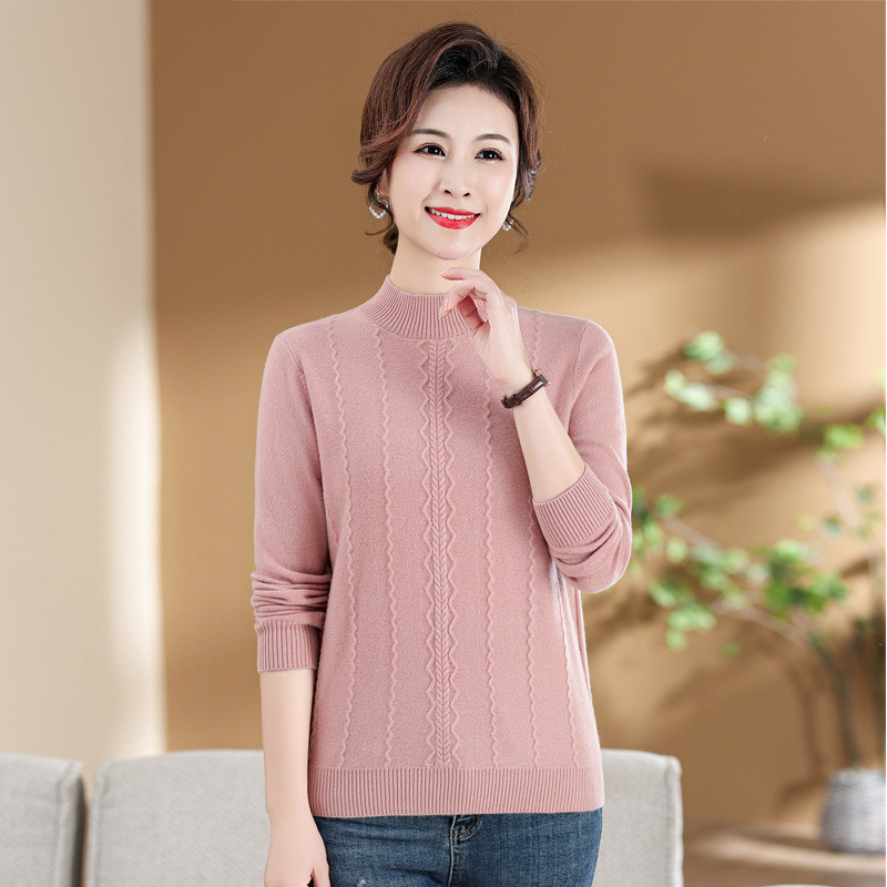 秋冬专柜高级感女装羊毛衫妈妈简约半高领针织衫纯色内搭打底毛衣