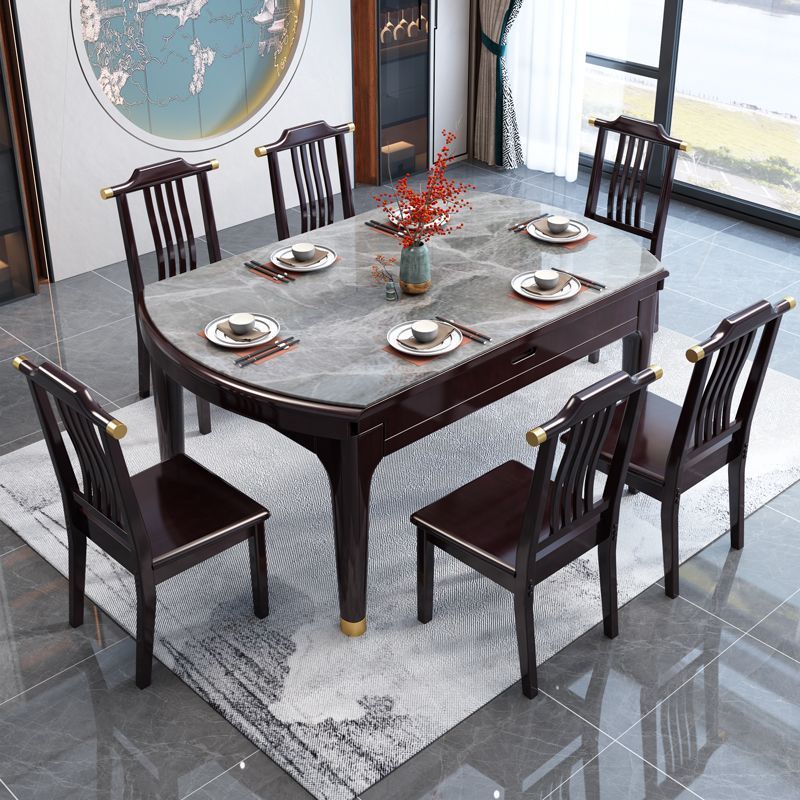 New Chinese Style Rock Plate Dining Table Solid Wood Small Apartment Household Telescopic Folding Fangyuan Dual-purpose Multi-functional Variable Round Dining Table