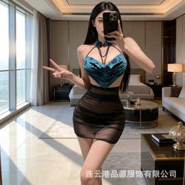 御姐情趣内衣女性感系带美背包臀裙珠串印花荡领激情诱惑旗袍制服