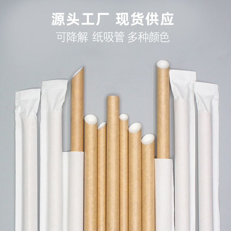 可降解原色尖口纸质吸管批发一次性独立包装派对台用饮料纸吸管