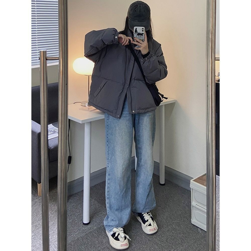 小个子短款羽绒服女冬新款立领韩系宽松白鸭绒外套