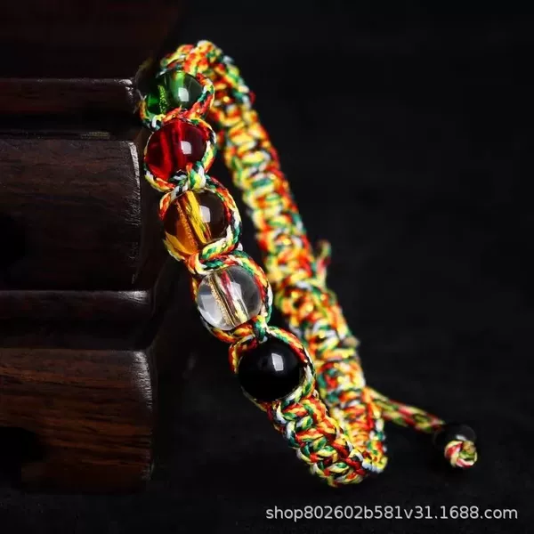 New Dragon Boat Festival Colorful Rope Bracelet with Artificial Crystal Five-Element Fortune Beads and 90% Diamond Knot Red String Handmade