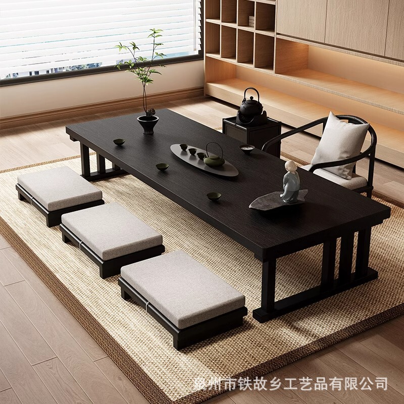 榻榻米实木茶桌椅组合日式禅意茶几功夫泡茶台茶室长条桌阳台矮桌|undefined