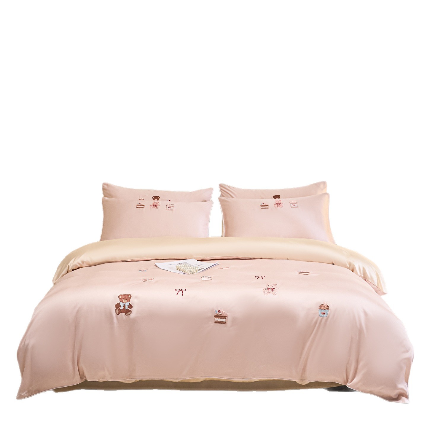 Eiskalter Tencel Bettdeckenbezug Mit Bestickung Und Garnitur_voghion.com