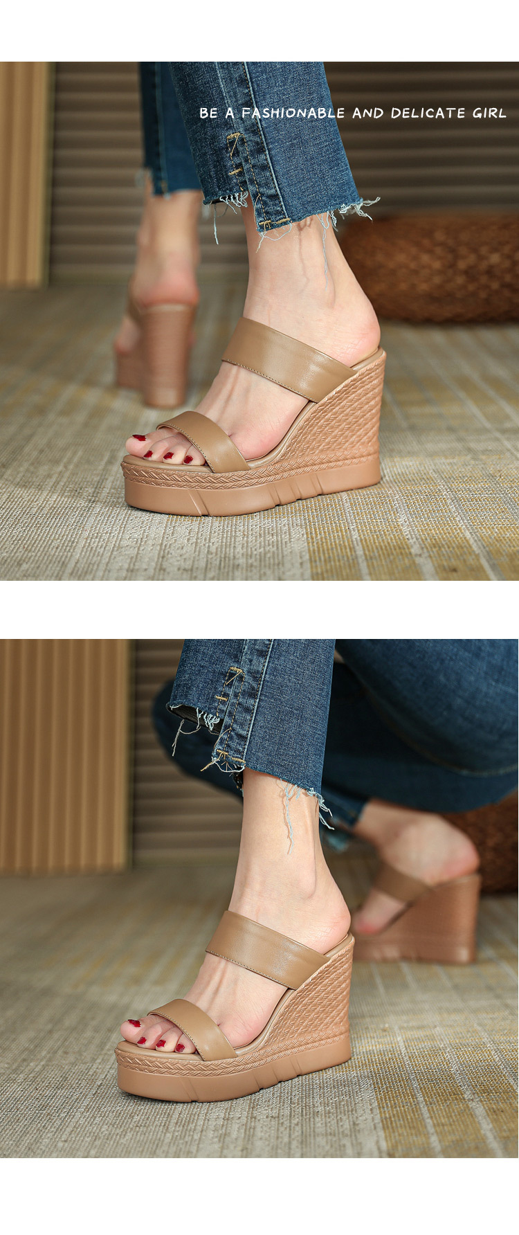 Sandal cao gót nữ hở mũi đế dày 10 cm, phong cách mới mùa xuân hè — đen chi tiết 7