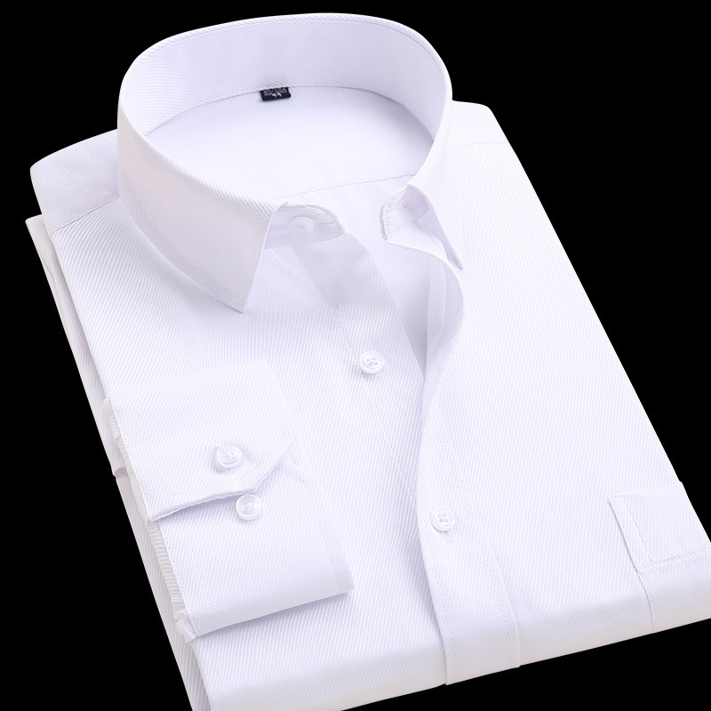 Men's Long-Sleeve Shirt, Autumn White Shirt, Large Size, Suitable for Work and Casual Wear, Slim Fit, Solid Color, Business Men's Wear, Business Casual Style