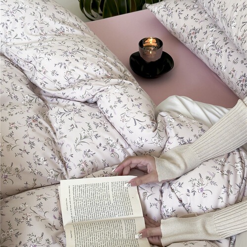 Infant knitted cotton four-piece set, close-fitting Tianzhu cotton small floral print quilt cover, soft and breathable bedding