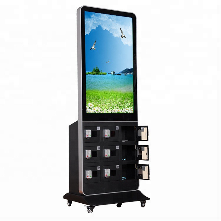 立式9门密码锁手机充电柜 饭店酒吧商场高清触屏42寸充电广告机