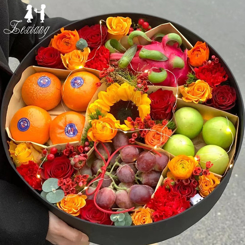 Creative Internet celebrity round strawberry durian packaging box Mother's Day gift companion gift box heart-shaped fruit and flower gift box