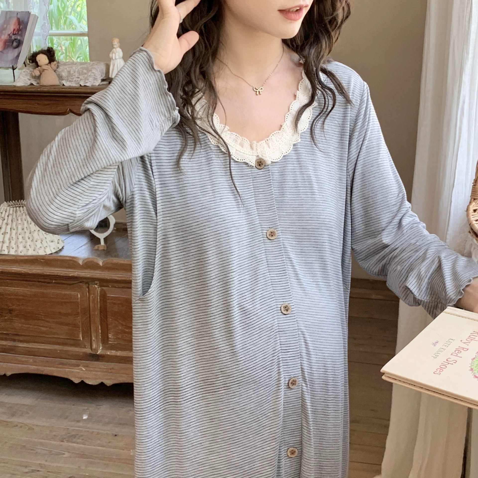 [Спот 88179] Модаль Летние тонкие роды платье кардиган 45 месяцев платье для кормящих беременных