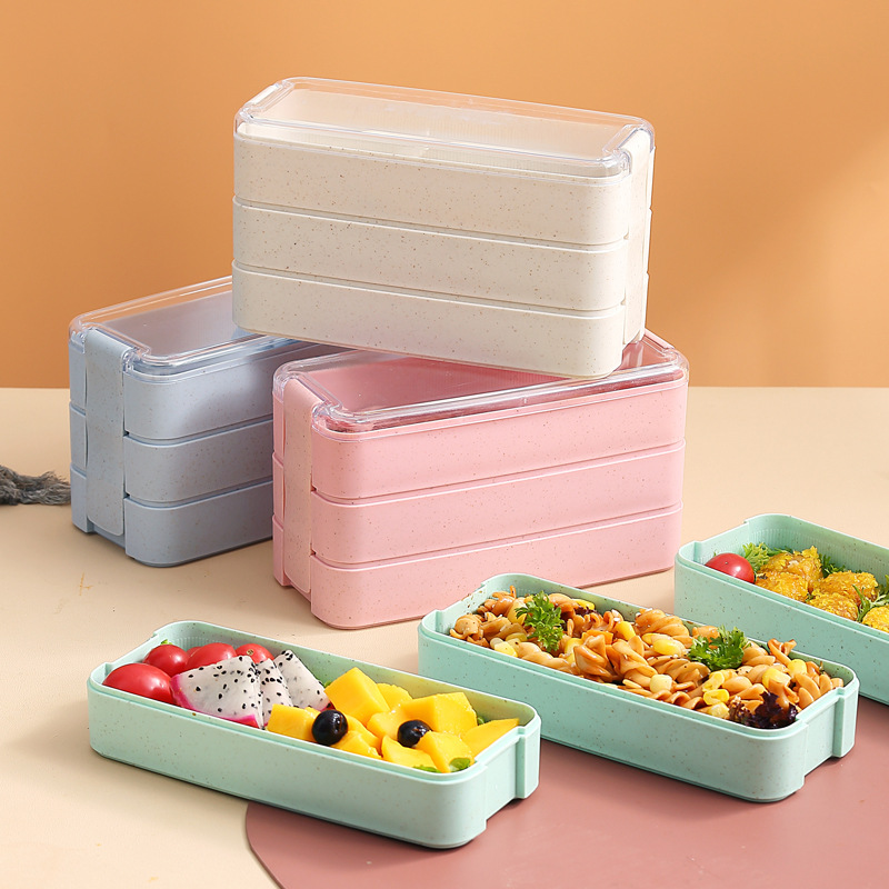 Wheat straw multi-layer Lunch Box Office Worker Student men and women lunch box adult microwave three-layer lunch box factory wholesale