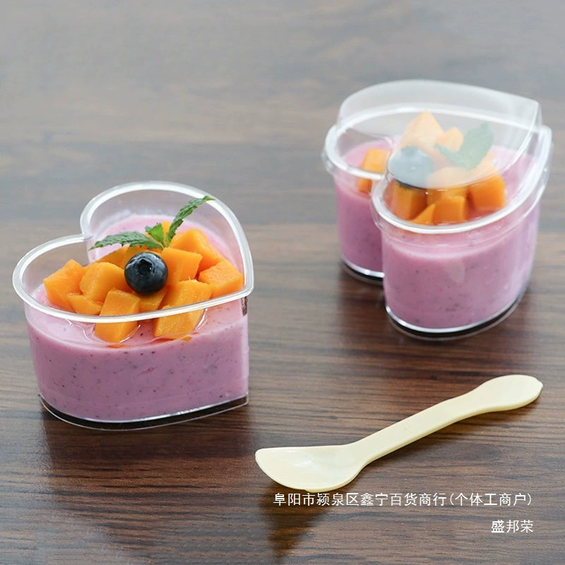 Бутылка для пудинга, чашка для пудинга в форме сердца, чашка для мусса, чашка для желе, чашка для тирамису, чашка из деревянных отрубей, одноразовая прозрачная пластиковая чашка с крышкой