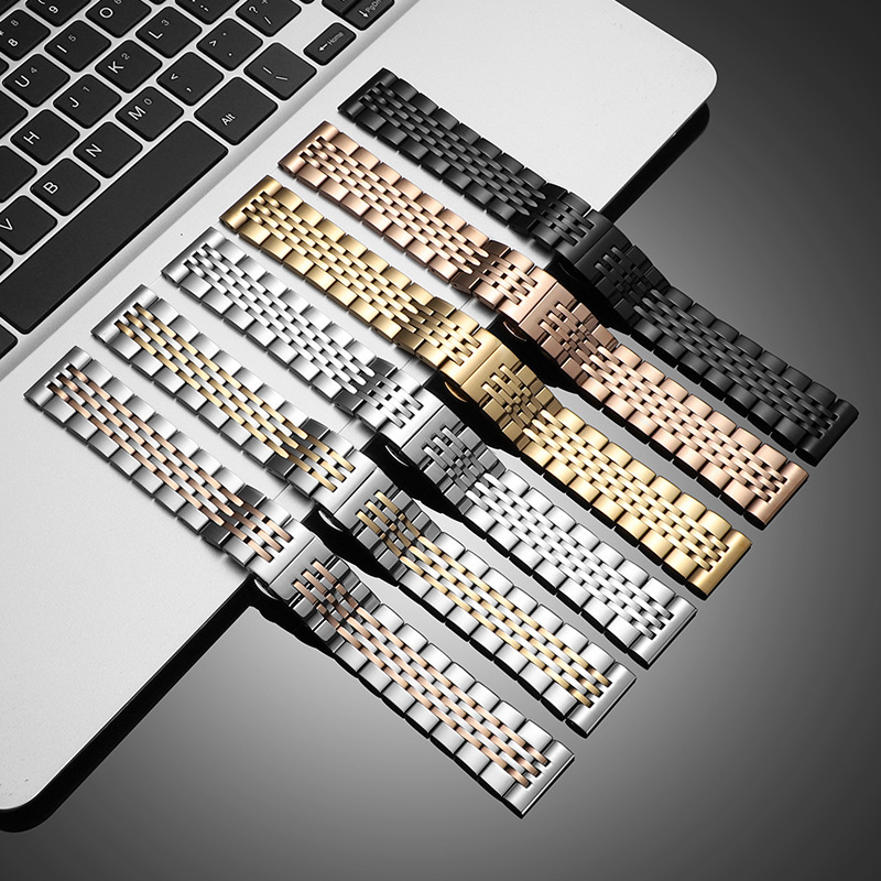 New Seven-Bead Solid Metal Watch Strap Factory Direct Sales Suitable for All Types of Watches Huawei Samsung Apple Watch Strap
