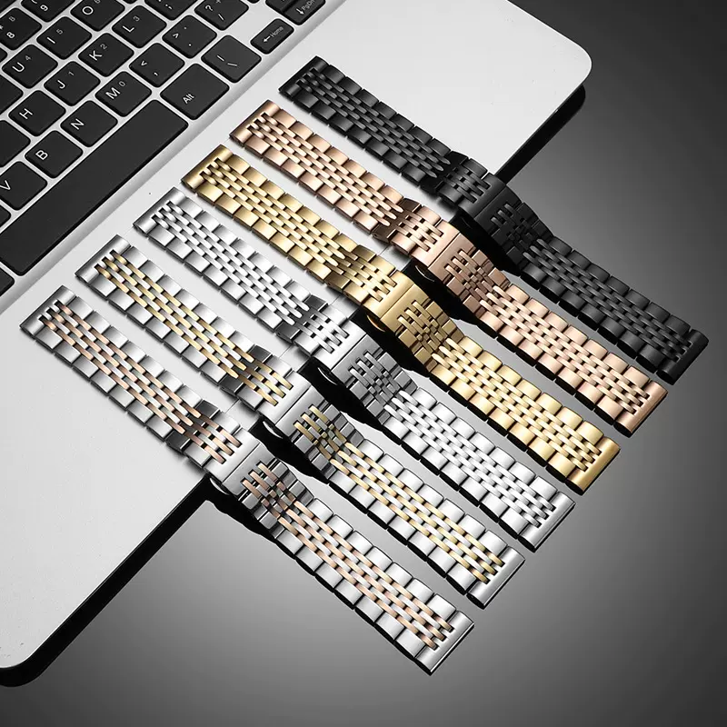 新款七珠实心金属手表表带厂家直销适用各类手表华为三星苹果表带