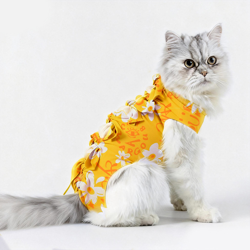Ropa de esterilización para mascotas, ropa de recuperación de una pieza con lazo para sujetar, vendaje anti-lamido para gatos después de cirugía de esterilización, ropa de esterilización transpirable y elástica. image 13