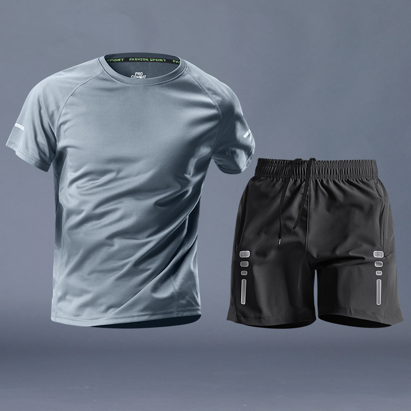 Ropa de ejercicios para hombres, ropa deportiva de hielo, ropa seca, camiseta de mangas cortas, pantalones largos, entrenamiento de fútbol de verano