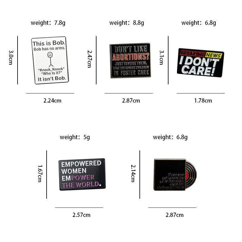 Broche geométrico de letras inglesas transfronterizas, ropa de moda personalizada, decoración de mochilas, accesorios, insignias de metal