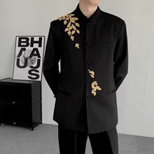 25新中式重工刺绣玉兰花中山服西服个性国潮风简约大气