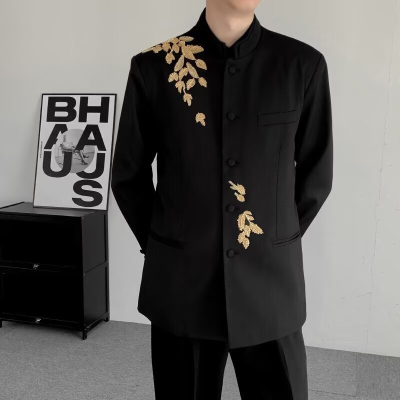 25新中式重工刺绣玉兰花中山服西服个性国潮风简约大气
