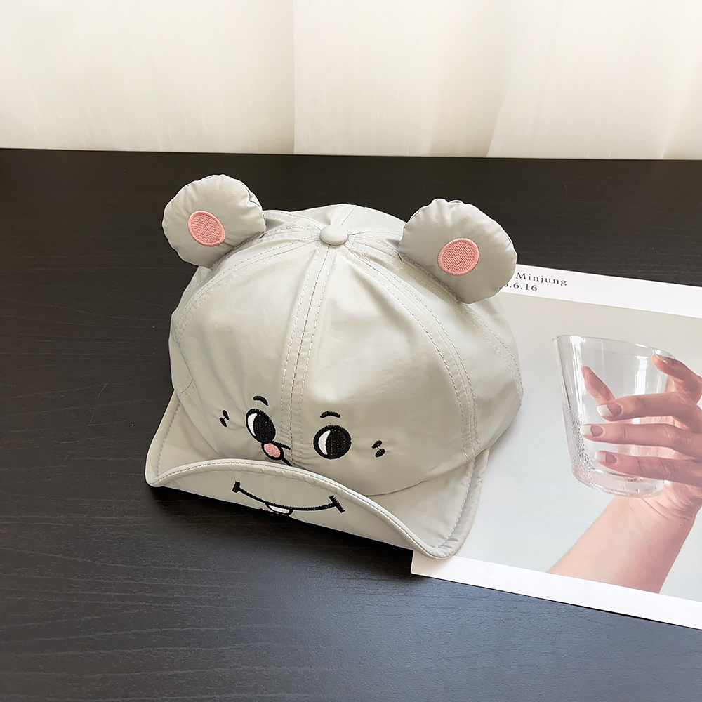 かわいい灰色のねずみと大きなネズミのつば付きキャップ、女性用夏通気性日焼け止め面白い漫画野球帽|undefined