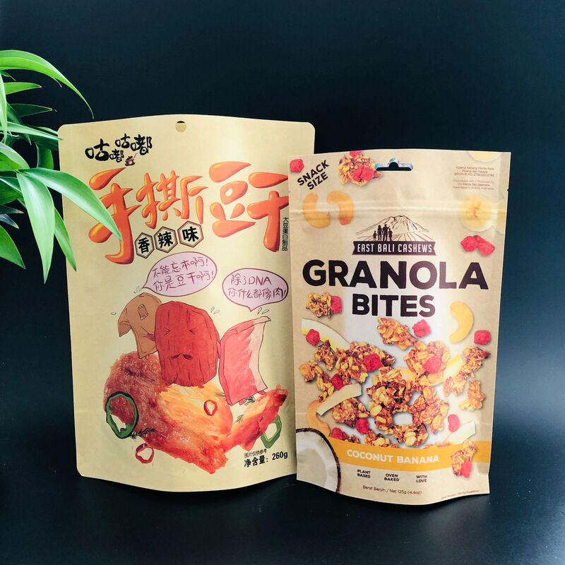 Cross-Border Kraft Paper Packaging Bags, Casual Hand-Tearable Dried Tofu Paper-Plastic Stand-Up Bags, Beef Jerky Foil Stamping Color-Printed Bags