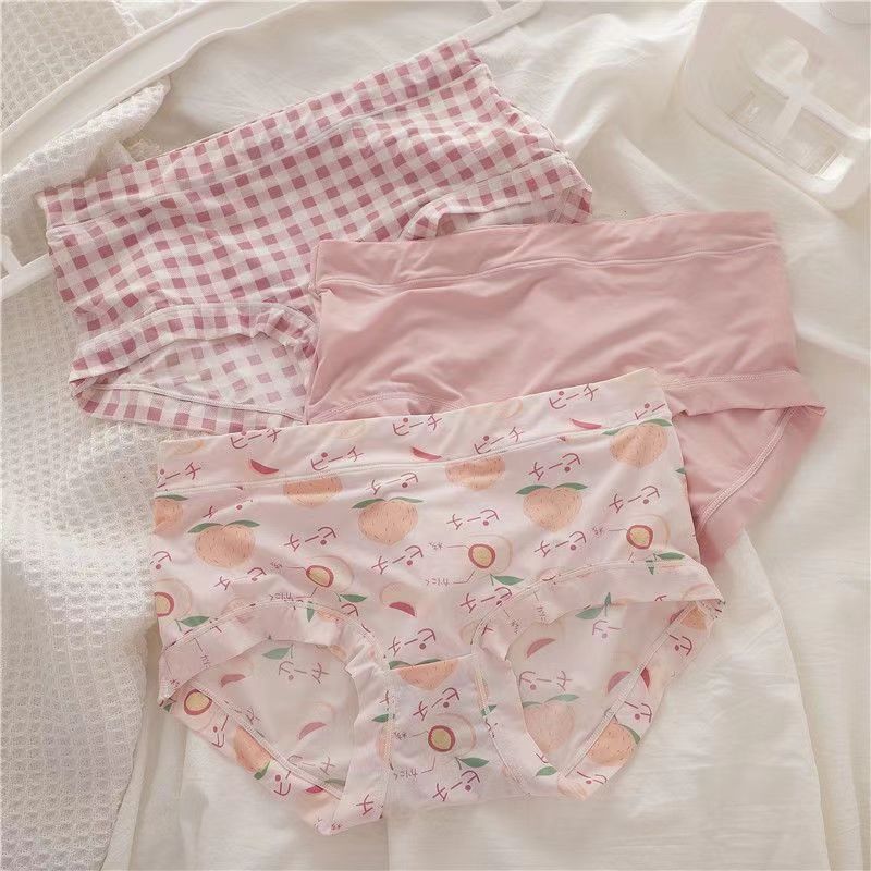 Mid-waist Ice Silk Underwear Women's Traceless Cute Cartoon Printed Green Milk Silk Girls' Briefs for Students