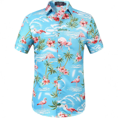 Summer 3D printed short-sleeved flower shirt, men's retro Hawaiian beach casual loose men's large size shirt