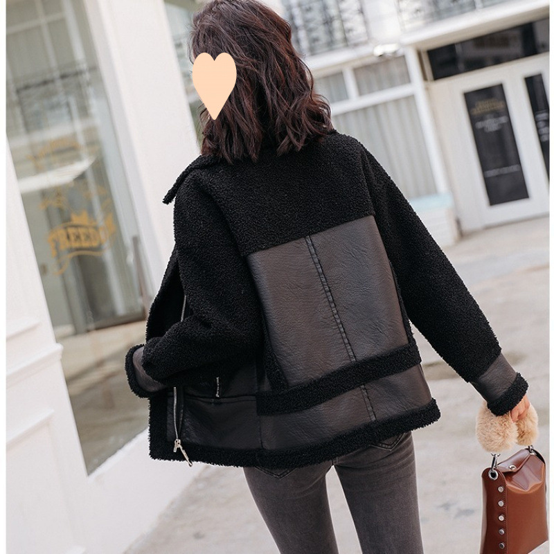 2025冬季新款短款羊羔毛外套女一體大碼女裝皮衣加厚外套大衣