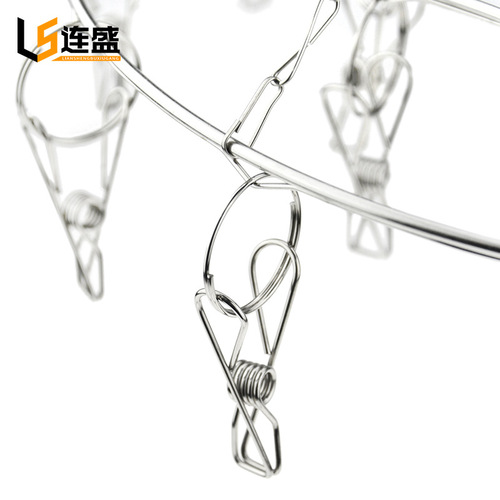 Factory direct sales stainless steel sock rack bold 4.0MM round single layer 24 clip round clothes hanger sock drying rack clothes drying rack