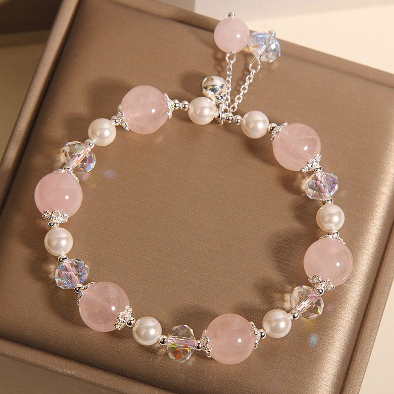 Pulsera de cristal rosa natural para mujer