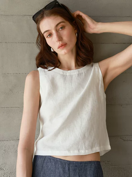 High-End Linen Vest, Front and Back Two-Wear Vest, Short Design, Women's Sleeveless Top, Lazy Loose Vest