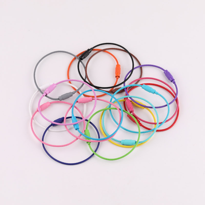 Creative color paint wire ring wire rope rotation screw key ring key chain diy jewelry accessories