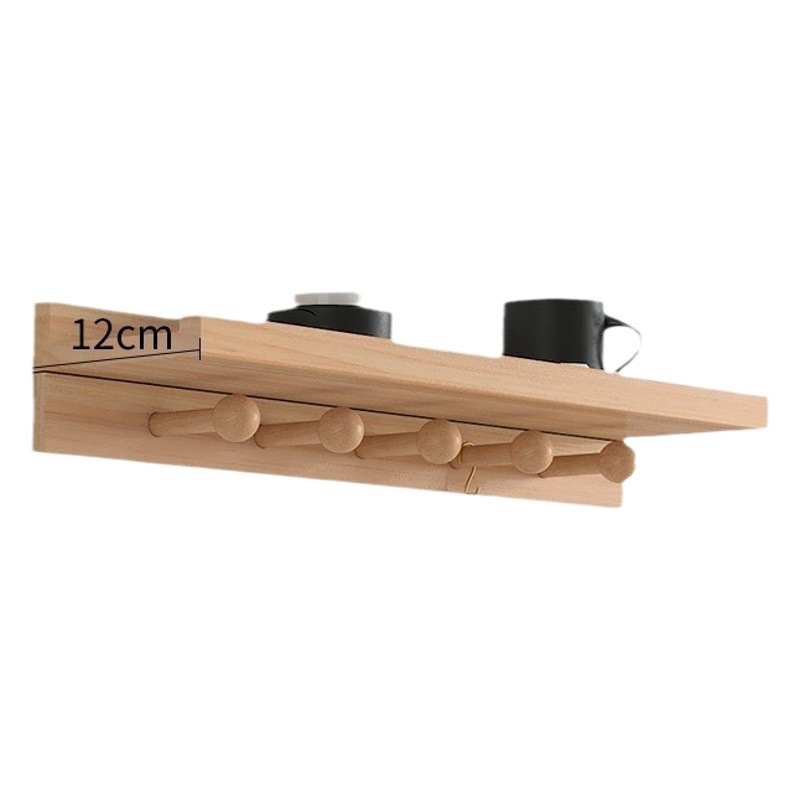 Estante de pared simple nórdico con gancho de fila de hongos madera maciza tablero de una palabra estante de palo perforable