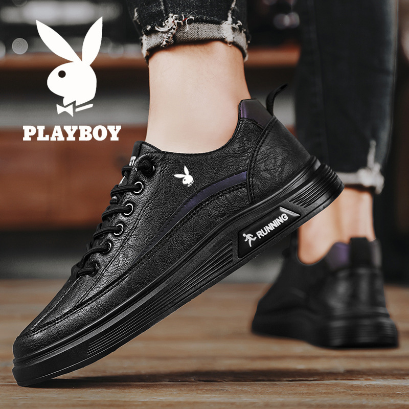 Playboy Men's Shoes New Summer Leather Panel Shoes Canvas Shoes Casual Shoes Korean Style Student Shoes Trendy Shoes All Year Round
