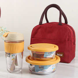玻璃保鲜碗套装家用布包保鲜盒随手旅行杯碗三件套 节庆商务礼品