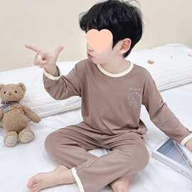 莫代尔儿童睡衣春秋季小男孩宝宝薄款分体卡通儿童长袖春款家居服