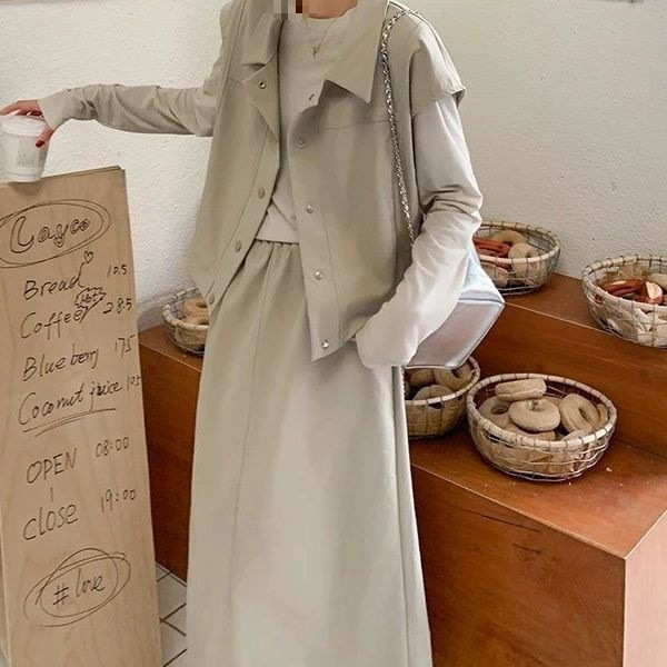 Plus Size Fat mm Fashion Dress Suit Women's Autum New Atmosphere Workwear Vest Skirt Three-Piece Set