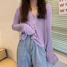 开衫薄款V领长袖针织衫外套女春秋2022新款韩版网红大码打底姗婷