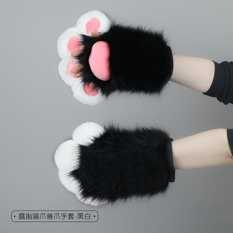 Pata de felpa guantes almohadilla de carne accesorios de cosplay lindo gato garra de dibujos animados comic show simulación animal garra guantes sin dedos