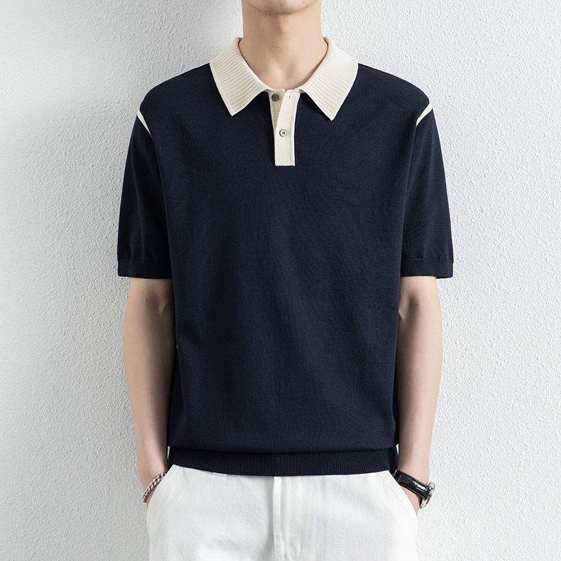 Polo camiseta de punto camiseta de manga corta camiseta de hombre paul línea tridimensional viejo qianfeng verano fábrica transfronteriza al por mayor