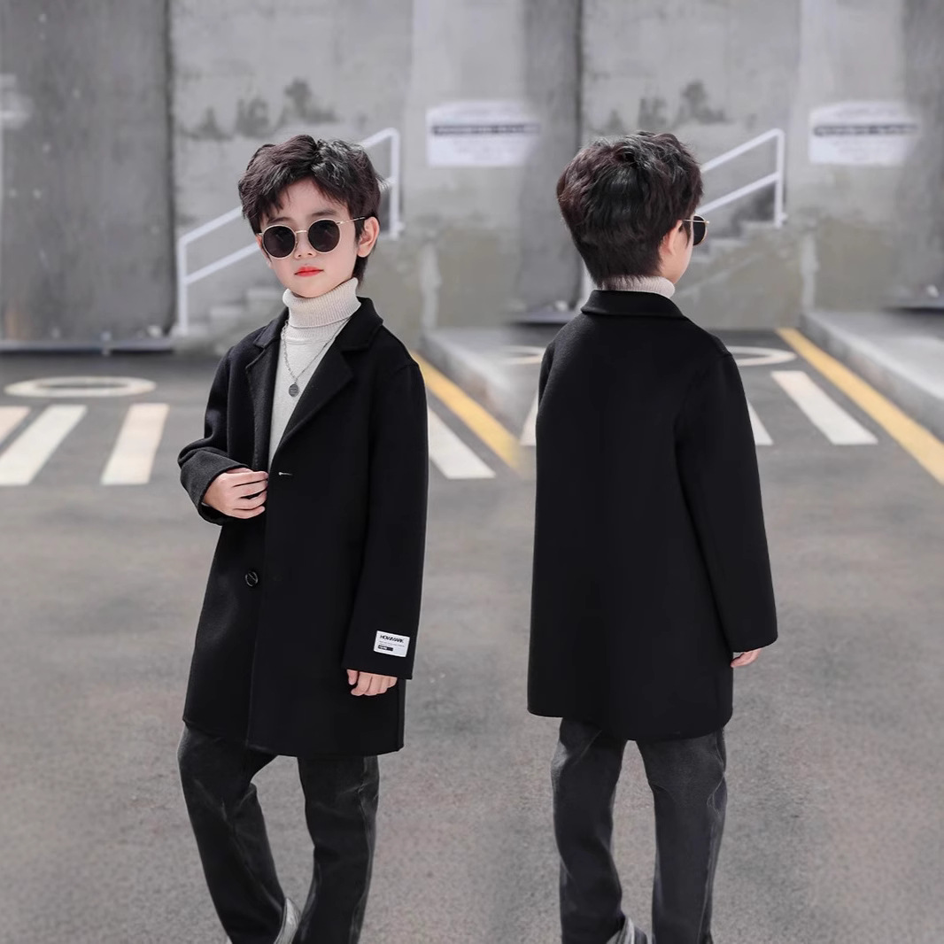 Demi-season double-sided woolen long children's trench coat