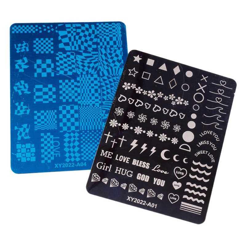 Placa de transferencia de acero inoxidable especial para arte de uñas transfronterizo, placa de impresión con película azul, placa de acero, serie de impresión de silicona