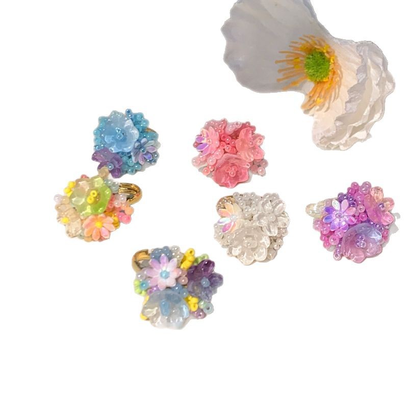 Dopamie Colorful Flower Open Beach Vacatio Style Idex Figer Rig Fresh Sweet Fashitile Versatile Had Jewelry For_voghion.com