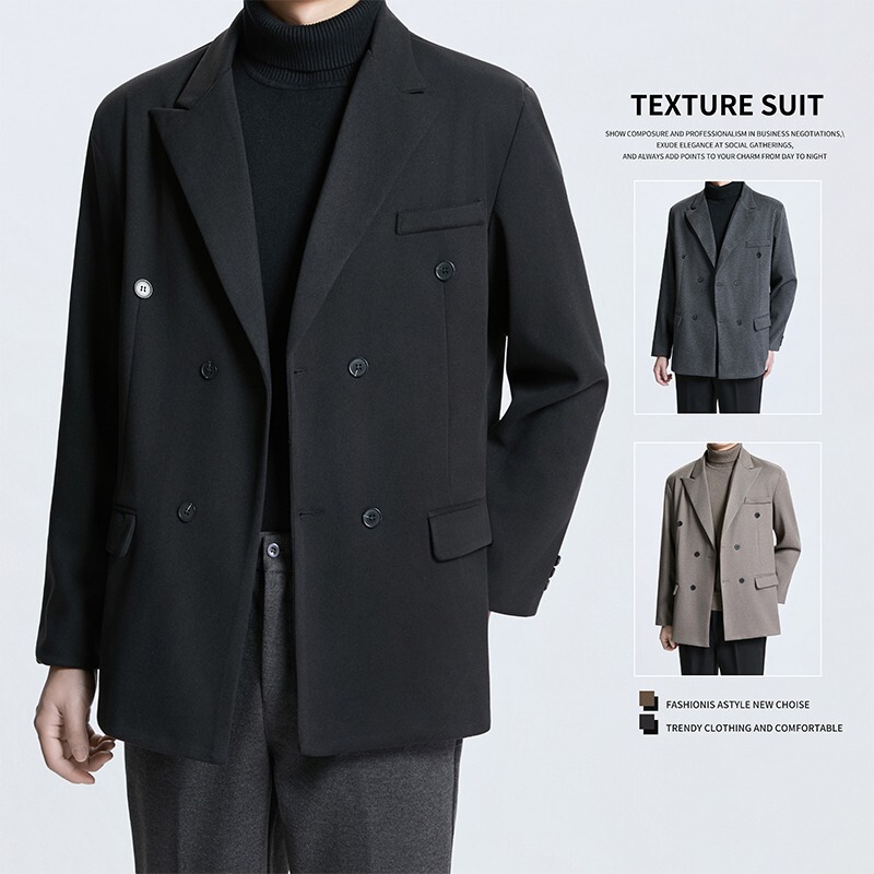 Autumn and Winter American Retro Woolen Suit Jacket for Men, Textured Tweed Double-Breasted Suit, Warm Suit Set Autumn and Winter American Retro Woolen Suit Jacket for Men, Textured Tweed Double-Breasted Suit, Warm Suit Set