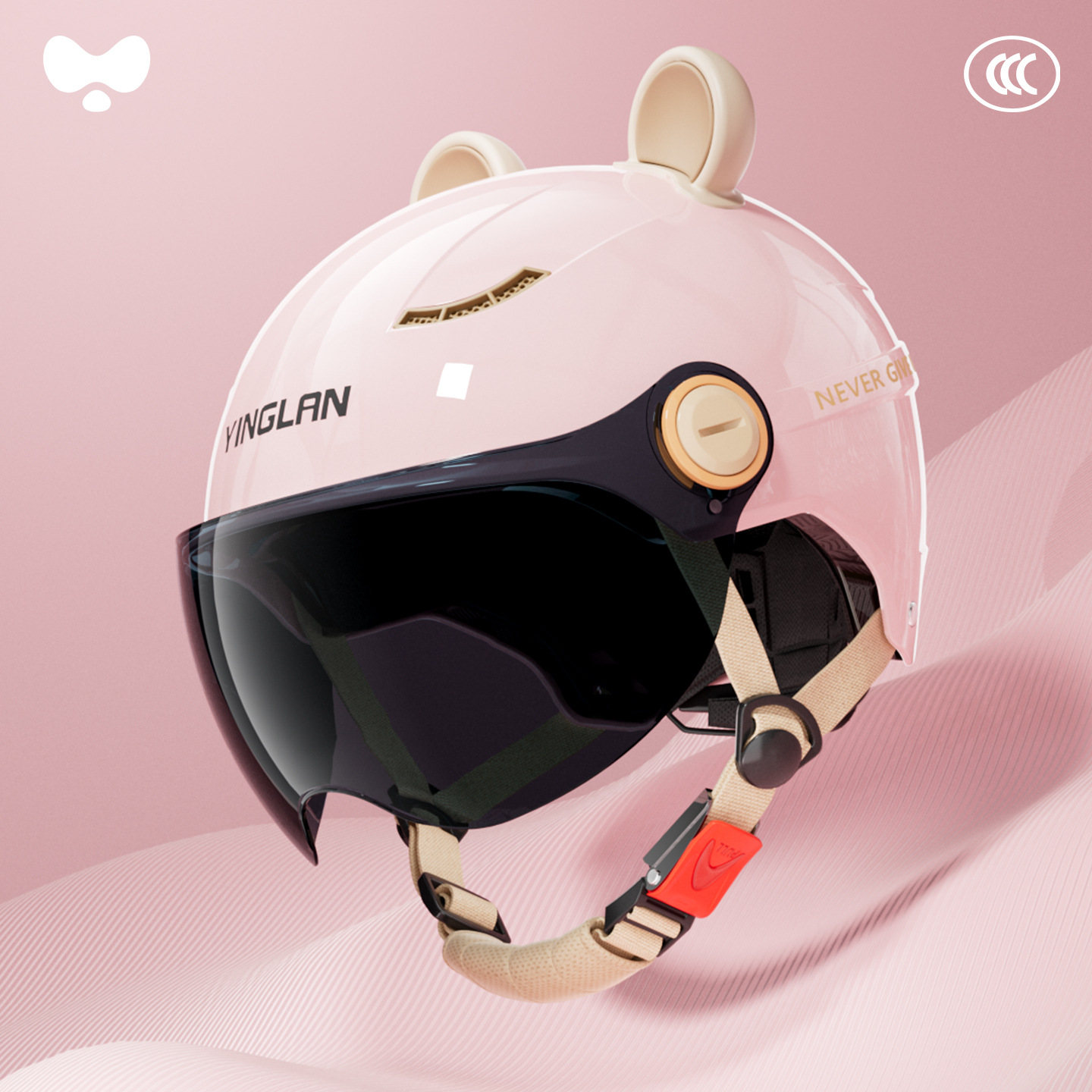 Motosiklet kaskı (dəbilqə) – Universal Winter Warm Motorcycle - 3c-cherry-blossom-pink-sunscreen-short-mirror-class-a-new-national-standard