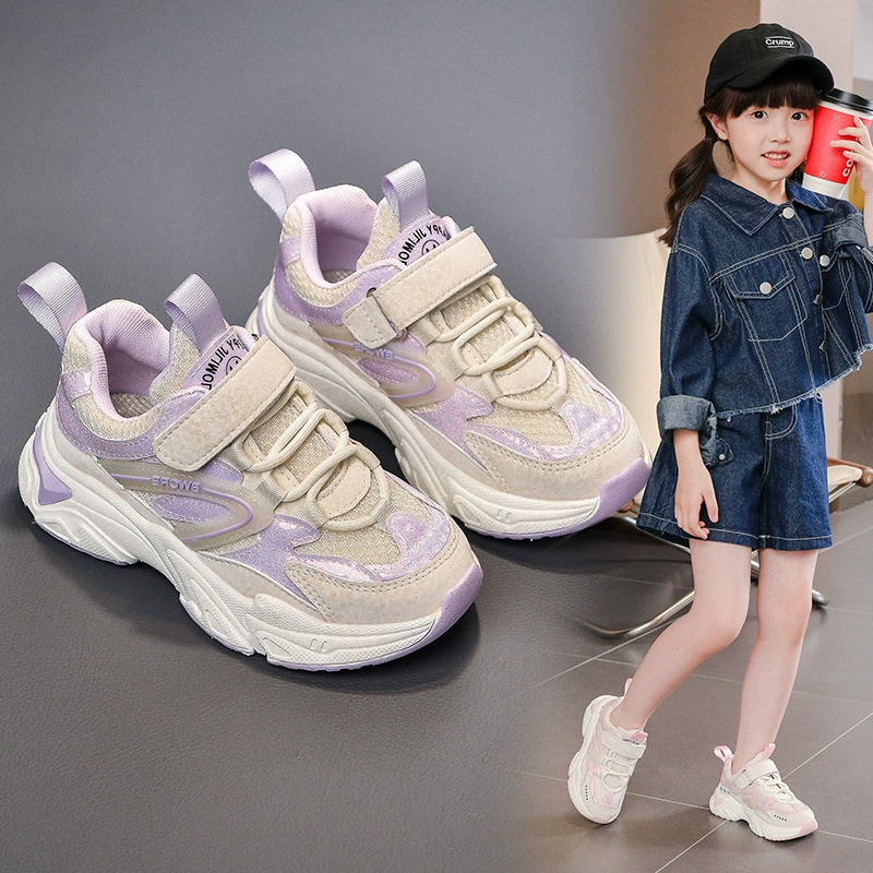 Детские кроссовки для девочек весна-осень 2025, новые спортивные дышащие повседневные модные универсальные кроссовки в стиле "dad shoes", оптом